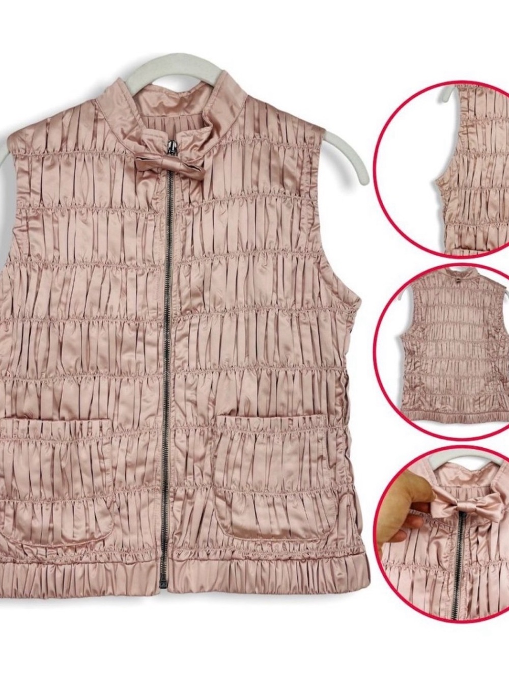 Allegri Sleeveless Ruched Zip-Up Vest Outerwear Jacket Blush Pink Size XS
